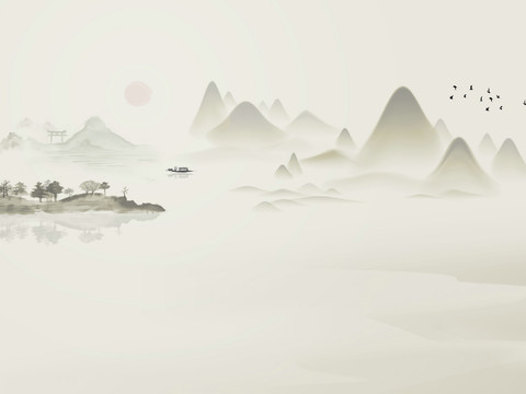 中式新中式山水水墨意境壁纸壁画装饰画