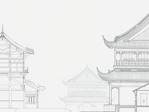 中式新中式楼阁建筑壁纸壁画装饰画