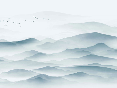 中式新中式山水水墨壁纸壁画装饰画