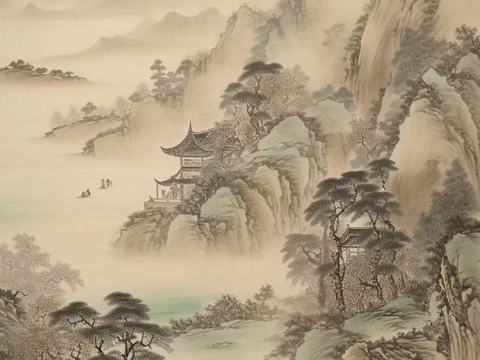 中式山水水墨画