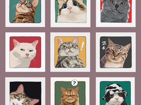 现代潮流猫咪卡通装饰画