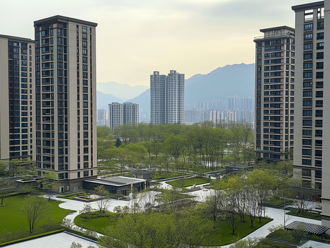 现代白天小区外景庭院外景别墅外景