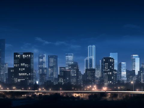  现代城市傍晚外景夜景 