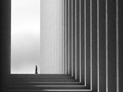 黑白灰建筑装饰画