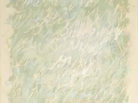 中古奶油浅绿色抽象画