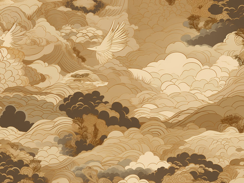  中式壁纸壁画壁纸装饰画贴图 