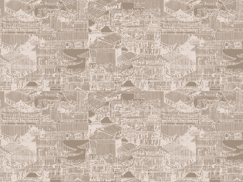 中式新中式抽象建筑壁纸壁画装饰画