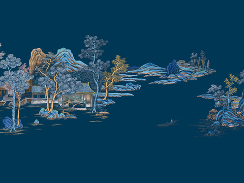 高清中式新中式山水画壁纸壁画装饰画