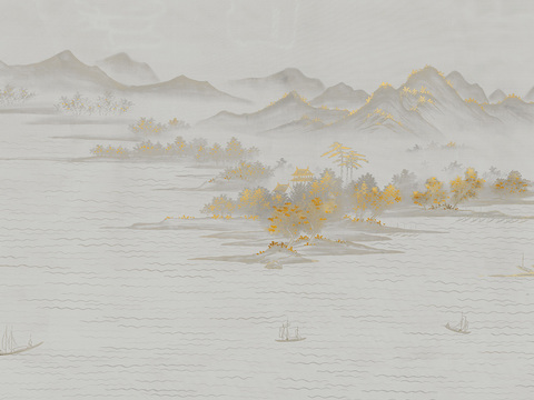 中式新中式高清山水壁纸壁画装饰画