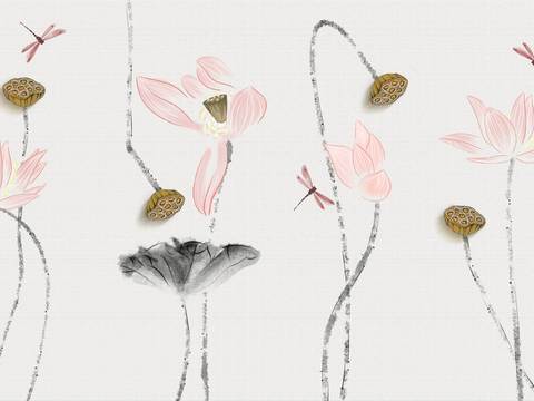  中式新中式花鸟植物壁纸壁画 