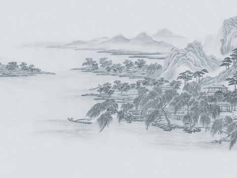 中式新中式高清山水壁纸壁画装饰画