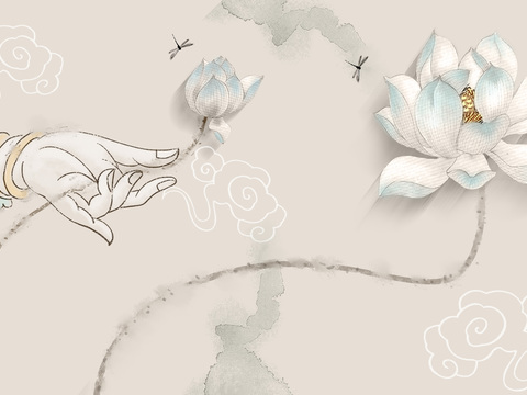  中式新中式花鸟植物壁纸壁画 