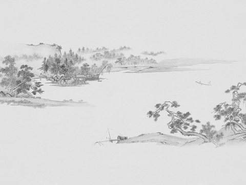 中式山水水墨画壁纸壁画装饰画