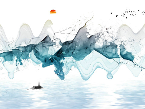 中式新中式抽象水墨画意境壁纸壁画