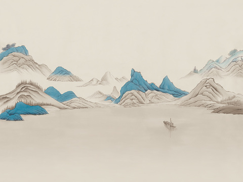 中式山水水墨画壁纸壁画装饰画