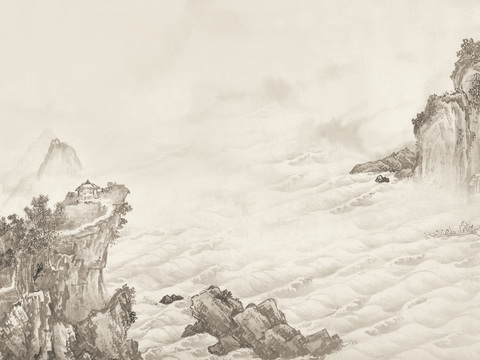 高清中式新中式山水画壁纸壁画装饰画