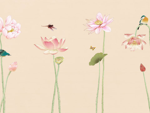  中式新中式花鸟植物壁纸壁画 