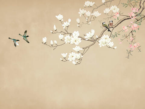  中式新中式高清山水壁纸壁画装饰画 