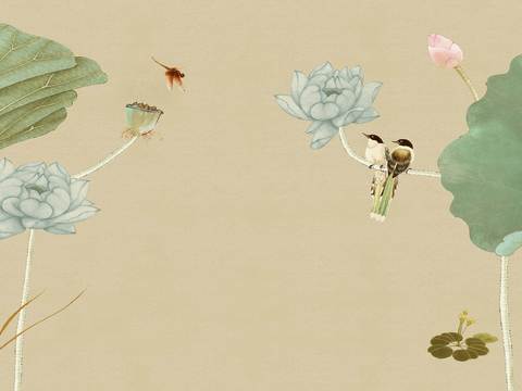  中式新中式花鸟植物壁纸壁画 