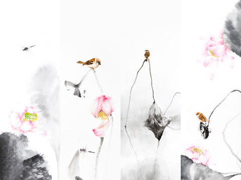  中式新中式花鸟植物壁纸壁画 