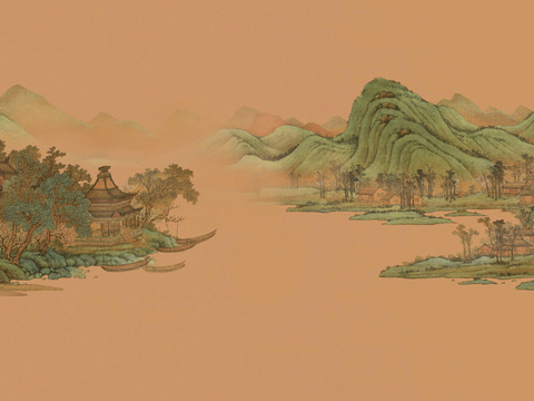 高清中式新中式山水画壁纸壁画装饰画