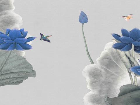  中式新中式花鸟植物壁纸壁画 