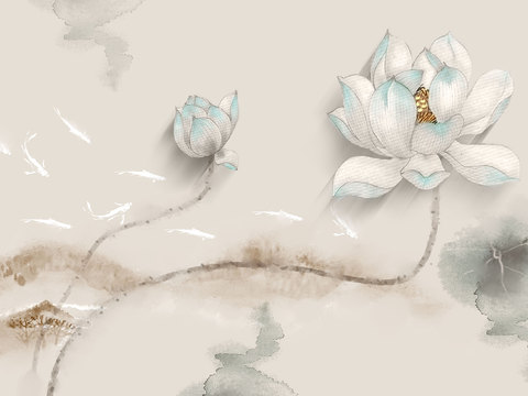 中式新中式花鸟植物壁纸壁画