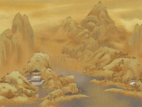 高清抽象中式新中式山水壁纸壁画装饰画