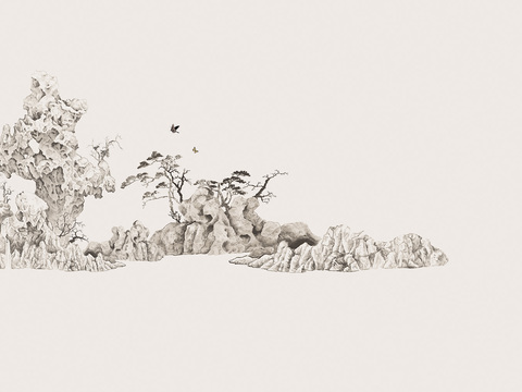 中式山水水墨画壁纸壁画装饰画