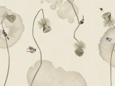  中式新中式花鸟植物壁纸壁画 