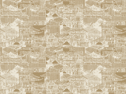 中式新中式抽象建筑壁纸壁画