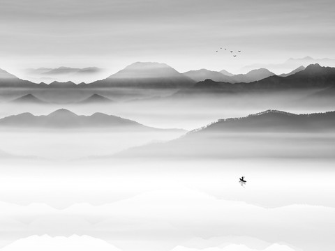 中式山水水墨画壁纸壁画装饰画