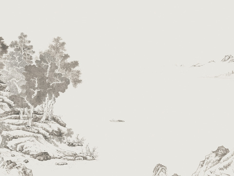 高清中式新中式山水画壁纸壁画装饰画
