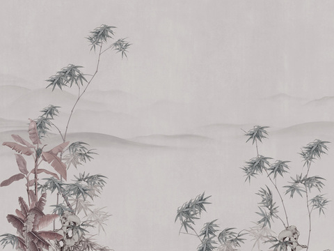 中式山水水墨画壁纸壁画装饰画