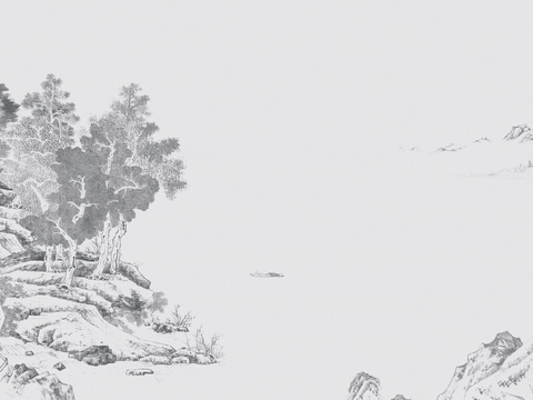 高清中式新中式山水画壁纸壁画装饰画