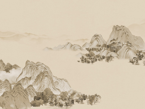 中式新中式高清山水壁纸壁画装饰画