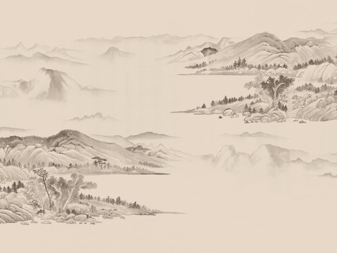 中式山水水墨画壁纸壁画装饰画