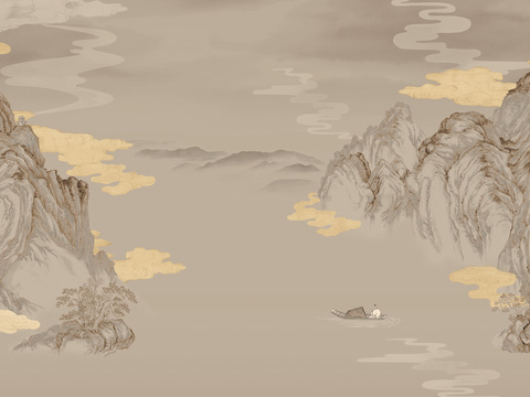 中式新中式高清山水壁纸壁画装饰画