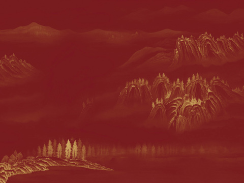 中式山水水墨画壁纸壁画装饰画