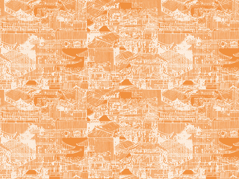 中式新中式抽象建筑壁纸壁画装饰画