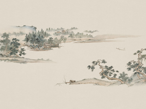 中式山水水墨画壁纸壁画装饰画
