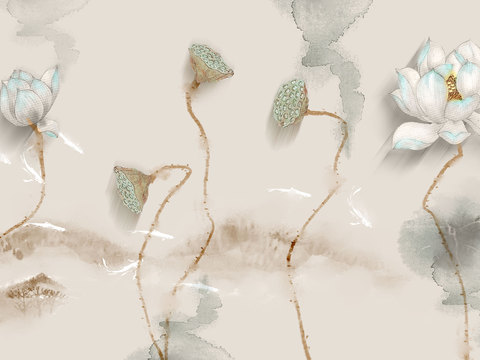 中式新中式花鸟植物壁纸壁画