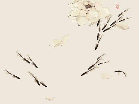  中式新中式花鸟植物壁纸壁画 