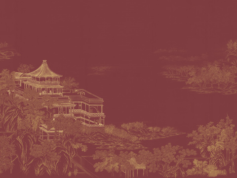 中式山水水墨画壁纸壁画装饰画