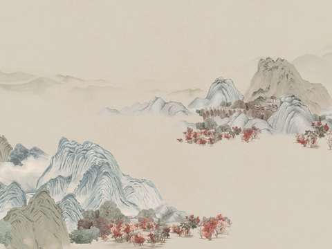 中式新中式高清山水壁纸壁画装饰画