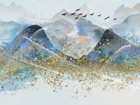 高清中式新中式山水画壁纸壁画装饰画