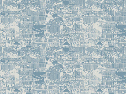 中式新中式抽象建筑壁纸壁画装饰画