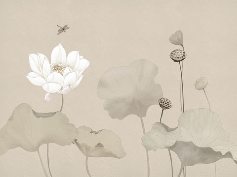  中式新中式花鸟植物壁纸壁画 