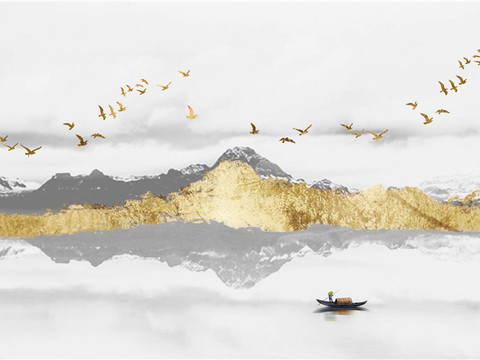  中式新中式高清山水壁纸壁画装饰画 