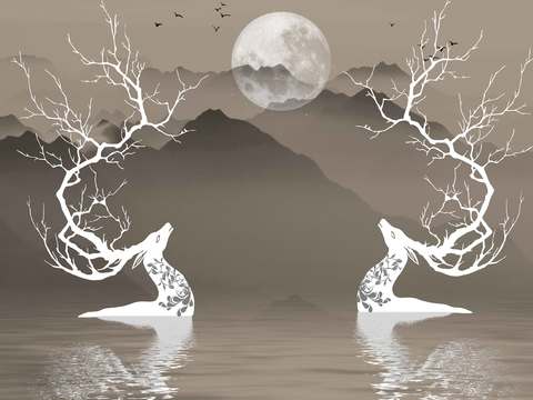  中式新中式高清壁纸壁画装饰画水墨画 